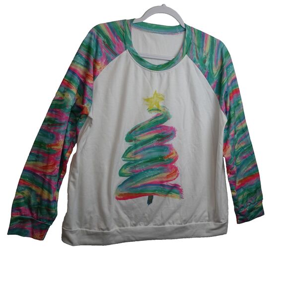 Christmas Tree Colorful Long Sleeve Shirt Womens 2XL Pullover Comfy Festive Cute - Picture 6 of 7